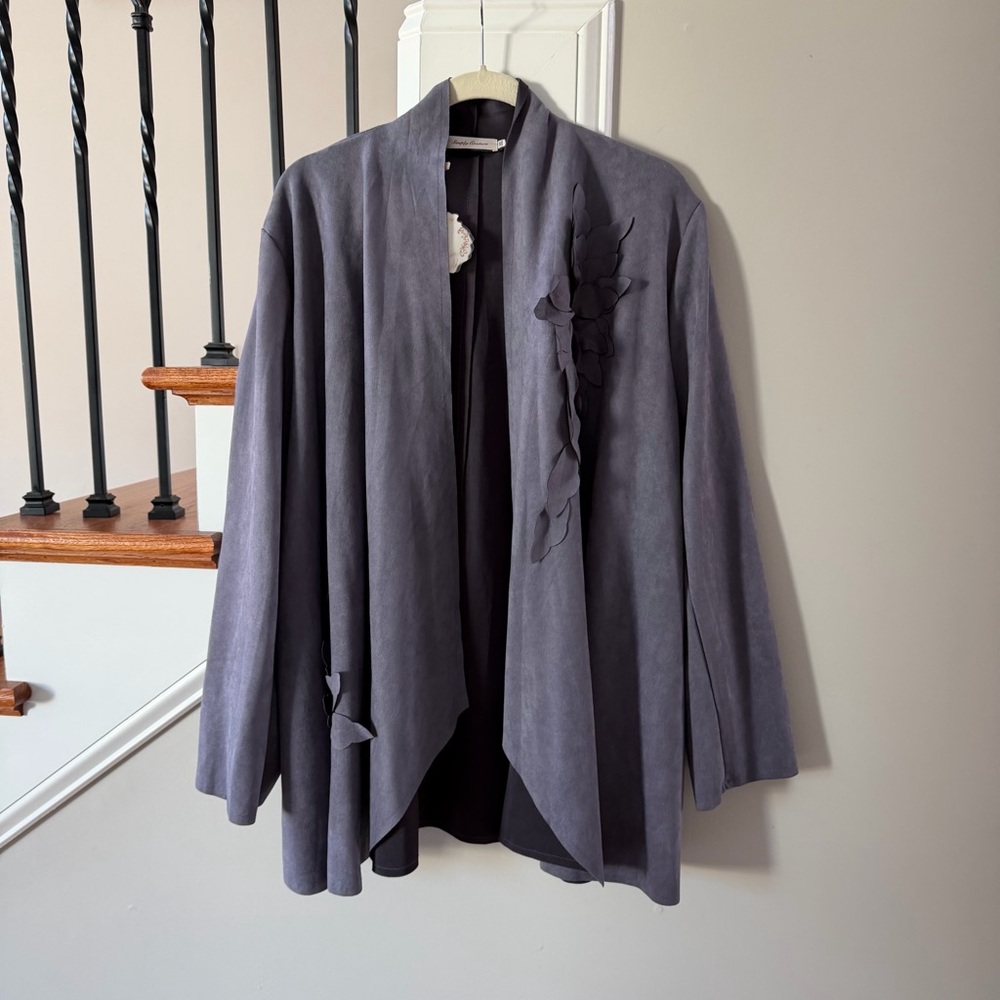 Simply Couture Purple Lavender Duster Coat Flower Embellishments Women’s 3XL NWT